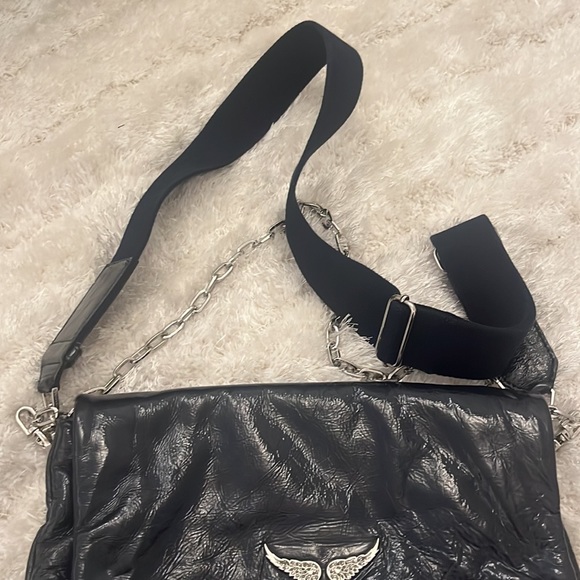 Zadig & Voltaire Navy Blue Crackled Patent Leather Rock Shoulder Bag - Picture 7 of 10